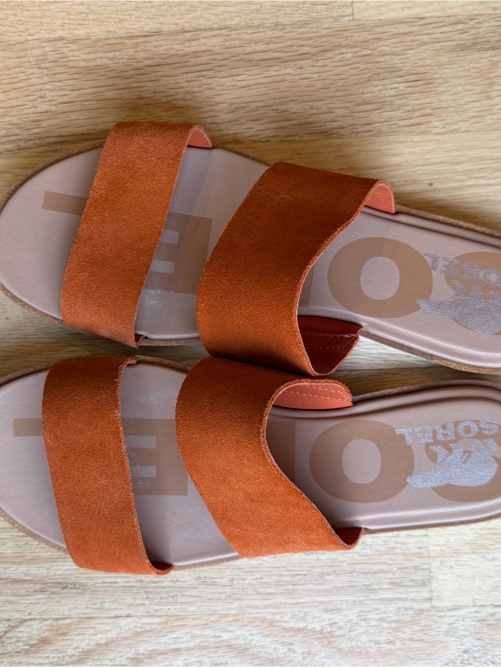 Sorel Women's Double-Band Suede Slide Sandals in Rust Orange